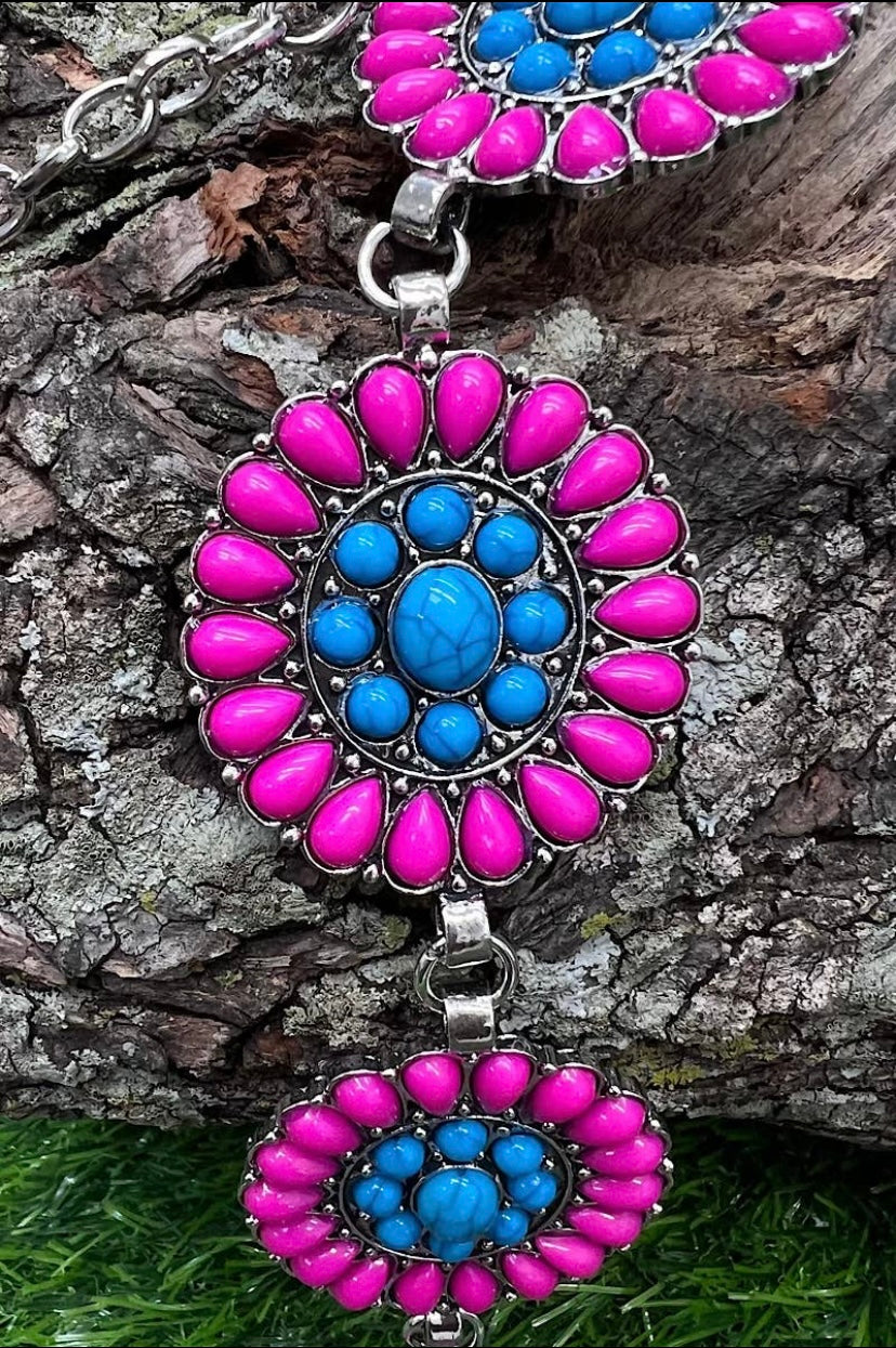 Hot Pink & Turquoise Concho Belt